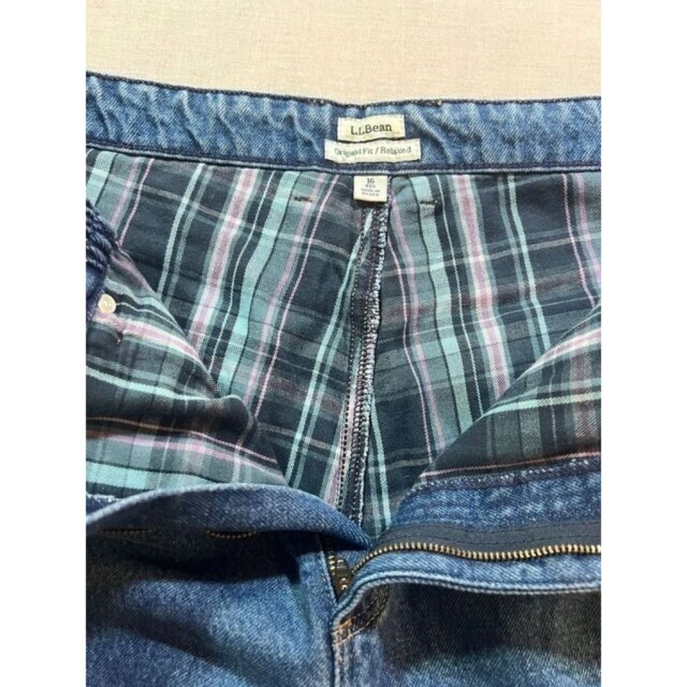 L.L.Bean Insulated Pants Womens 16 Blue Denim Belted Pocketed 34x29 - Picture 4 of 10